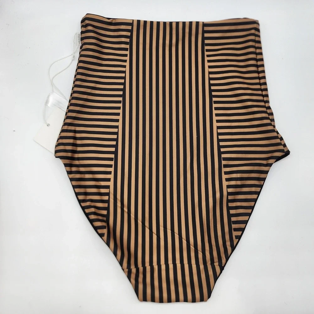 BAIIA Valencia Reversible Bikini Bottoms Women's 6 Black Tan Striped High Waist
